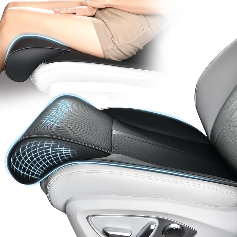 FLORICH Car Seat Extender Leg Support Cushion for Driver Seats Office Chair, Leather Memory Foam Widened seat Cushion for Long Drivers Universal Car Seat Cushion Legs Rest Pads-Black