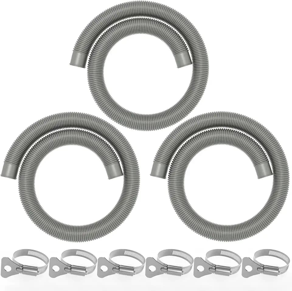 Poolvio 1.5" x 59" Above Ground Pool Hoses, 3-Pack, Gray- Heavy Duty UV Resistant Leak-Proof Replacement Hoses with 6 Metal Thumb Clamps, Perfectly Fits Intex Filter Pumps & Pool Surface Skimmers