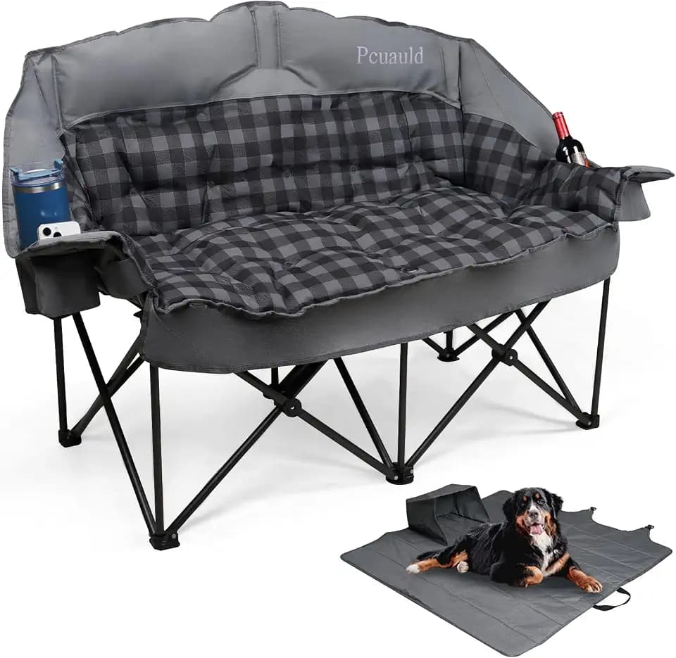 Padded Double Camping Chair Loveseat Oversized Camping Couch, Gray