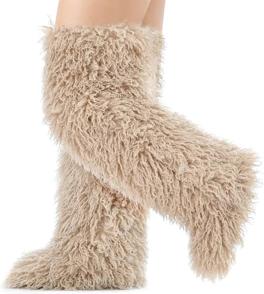 Faux Fur Thigh High Boots Women Flat Over the Knee Boots