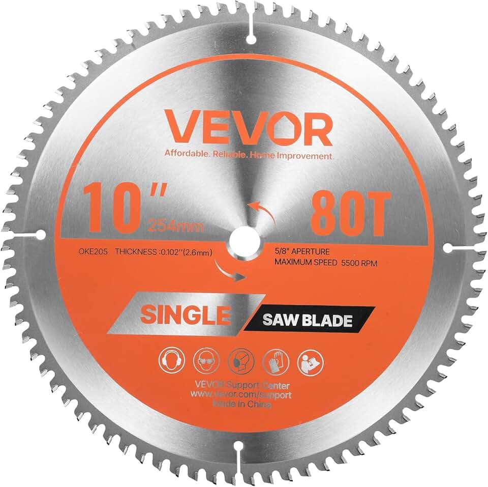 VEVOR Kreissägeblatt (254 mm φ & 80 scharfe Zähne & 2,6 mm Dicke) ideal für Aluminiumschneiden, kompatibel mit Kreissäge, Sägeblatt aus legiertem Stahl mit geräuschreduzierenden Wärmeabzügen