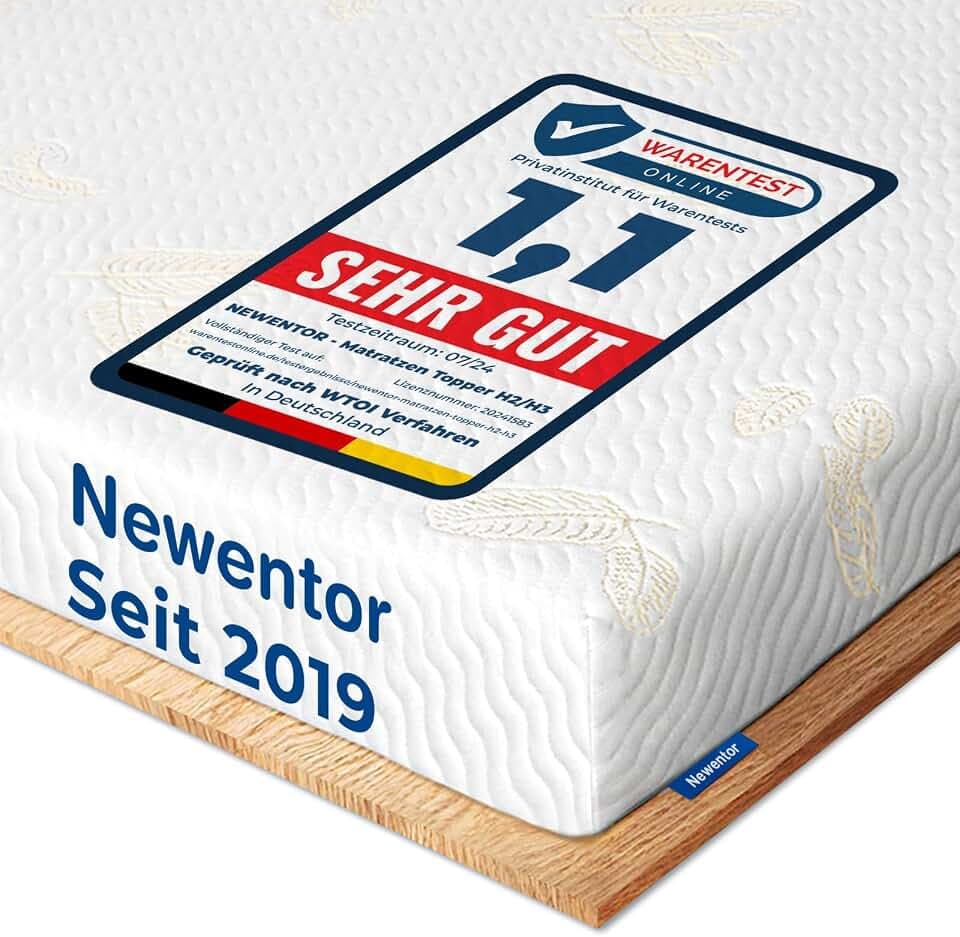 Newentor® Topper 200x200cm H2 H3, eingetragenes Design, Ergo-Viscoschaum