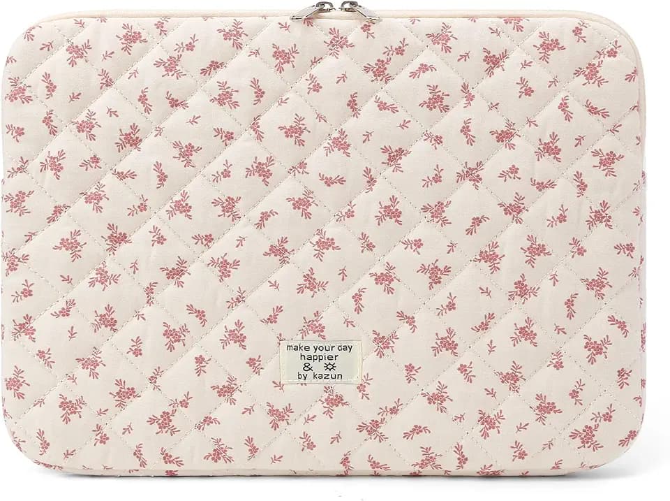 Puffy Laptop Sleeve 13 Inch Cute Quilted Laptop Protective Case Padded Floral Computer Sleeve for MacBook (A-Pink, 13 Inch)