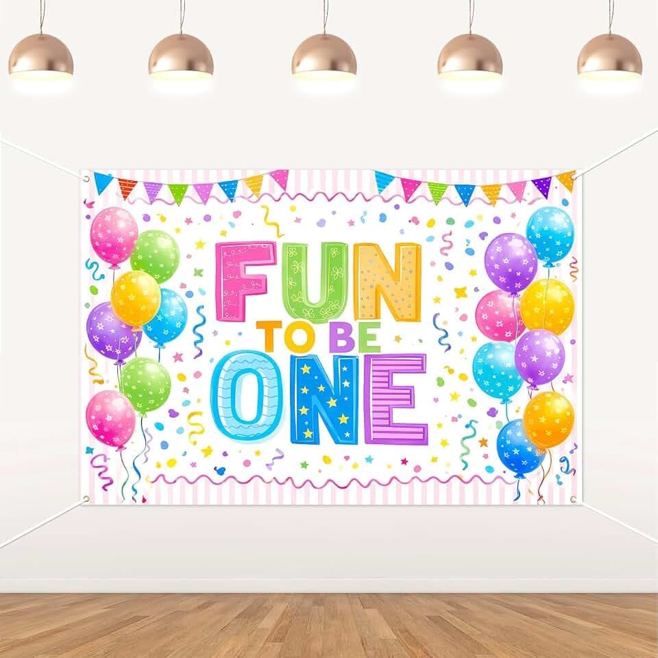 YO PERREO SOLA Fun to Be One Backdrop 5x3ft, Pink Striped 1st Birthday Party Decorations, Colorful Balloons Confetti First Birthday Photo Booth Background for Baby Birthday Party Supplies