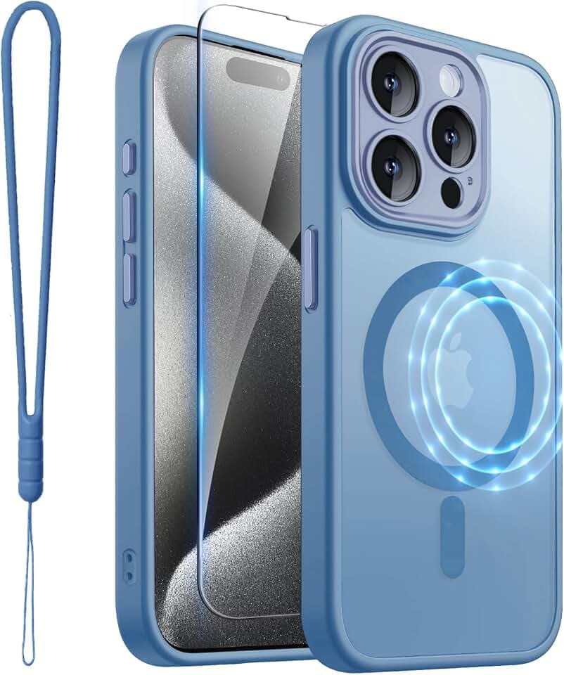 ROYBENS for iPhone 15 Pro Matte Clear Case Compatible with Magsafe, Blue