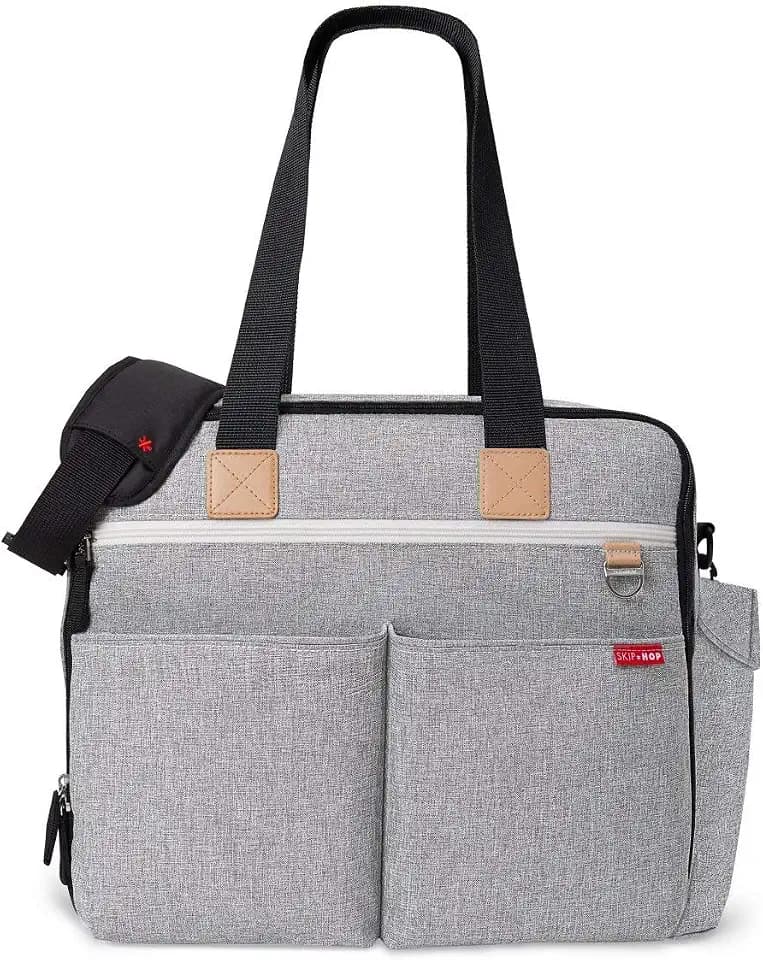 Skip Hop Diaper Bag: Iconic Duo Weekender, Extra Large Capacity with Changing Pad & Stroller Attachment, Grey Melange