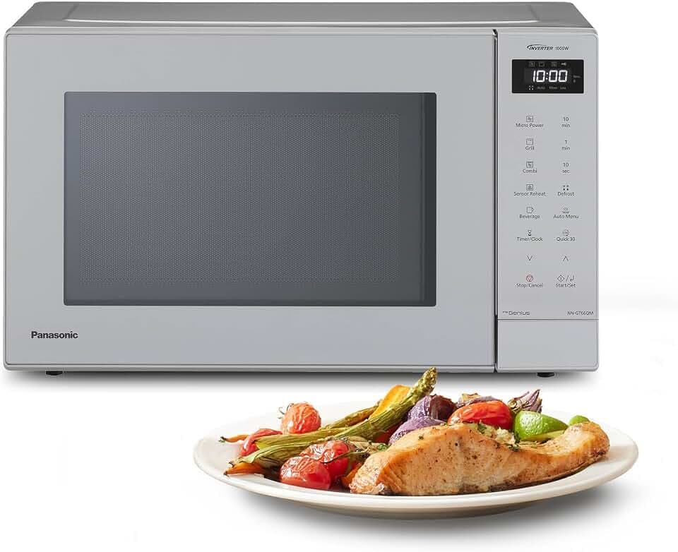 Panasonic NN-GT66QMEPG 31L Kombi-Mikrowelle mit Grillfunktion, 1000 W, Kombi-Kochen, 7 Leistungsstufen, Turbo-Auftaufunktion, LED-Beleuchtung, Drehteller, Silber