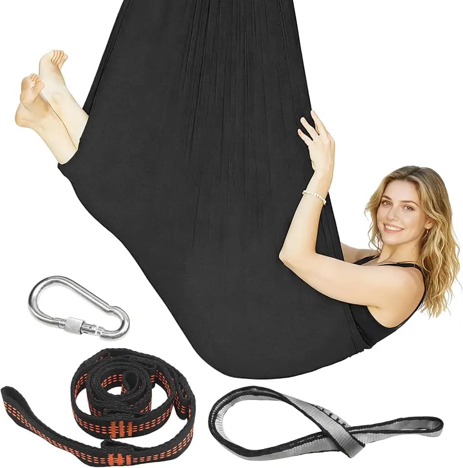 Hoypeyfiy Schwarze Yoga-Hängematte 280 × 150 cm, Inklusive Zubehör, ein Vielseitiges Trainingsgerät, das sich für Heimfitness und Yogastudios Eignet