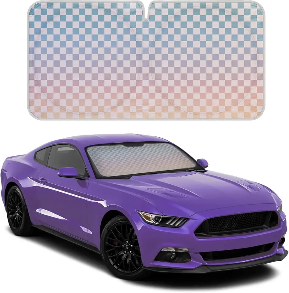 BDK Checker Gradient Car Window Sun Shade Auto Shade for Windshield Visor, Block UV Reflect Heat to Keep Your Car SUV Truck Cool Jumbo 64"x32"