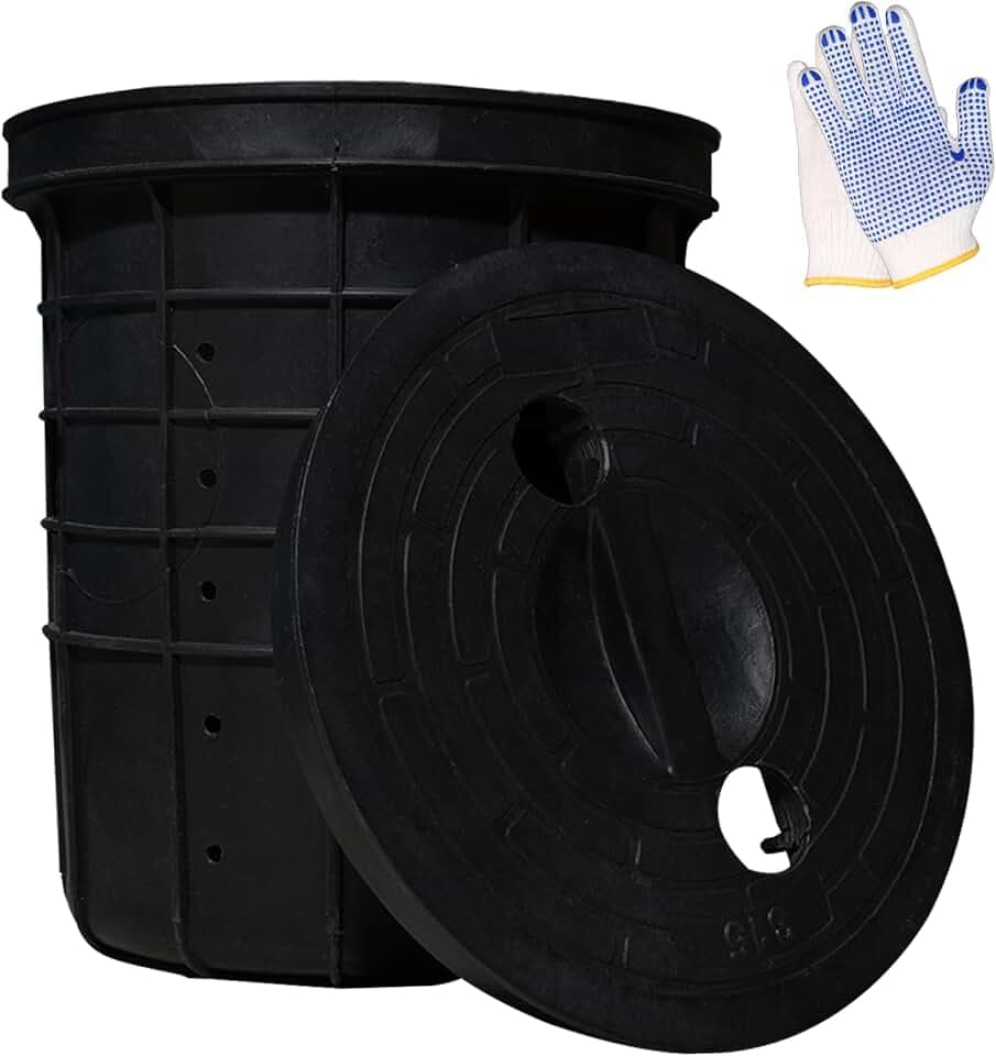 Perforated Sump Basin with Cover, Perforated Sump Pump Bucket with Drilled Holes for Crawl Spaces, Yards, Patios, Driveways and basements (18.5 x 16.9 x 15.7 Inch)