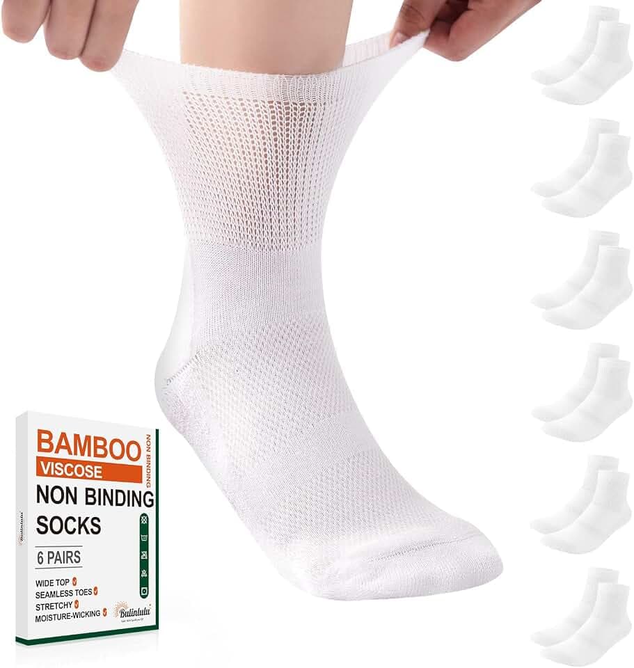 Bulinlulu Bamboo Viscose Diabetic Socks for Women Men,6 Pairs Non Binding Ankle Socks Size 9-11 13-15
