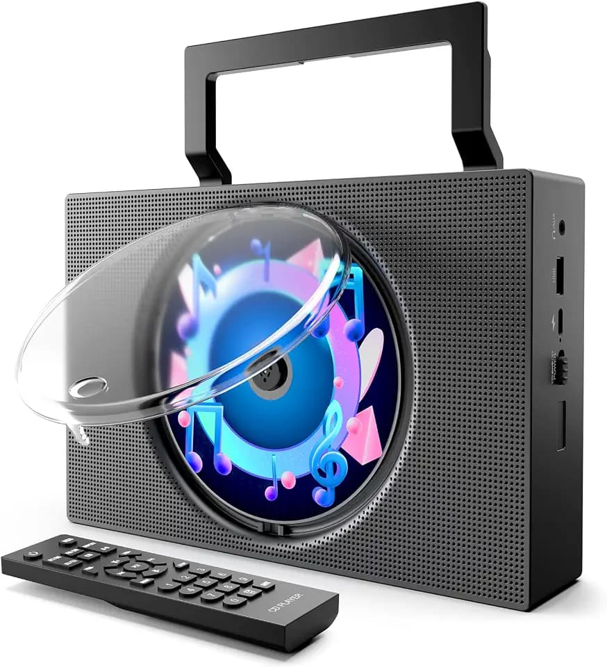 ROADOM Portable CD Player Boombox with Bluetooth, Rechargeable & FM Radio