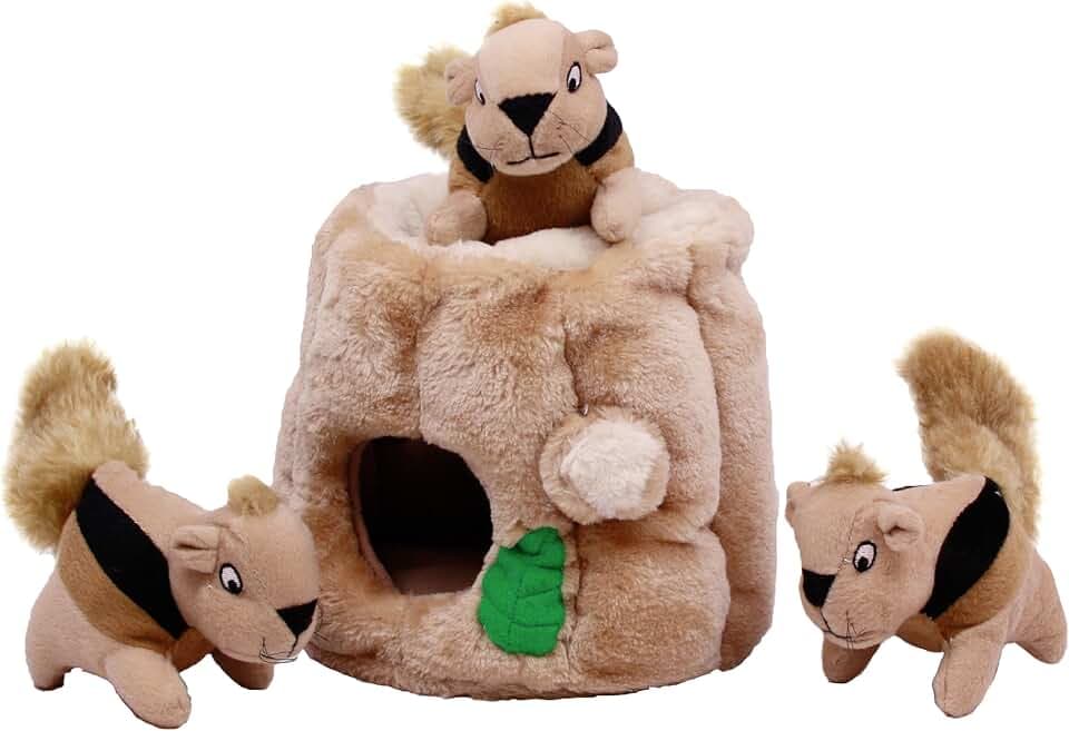 Outward Hound Hide-A-Squirrel Plush Squeaky Dog Toy, Medium, 6.5" x 6.5"