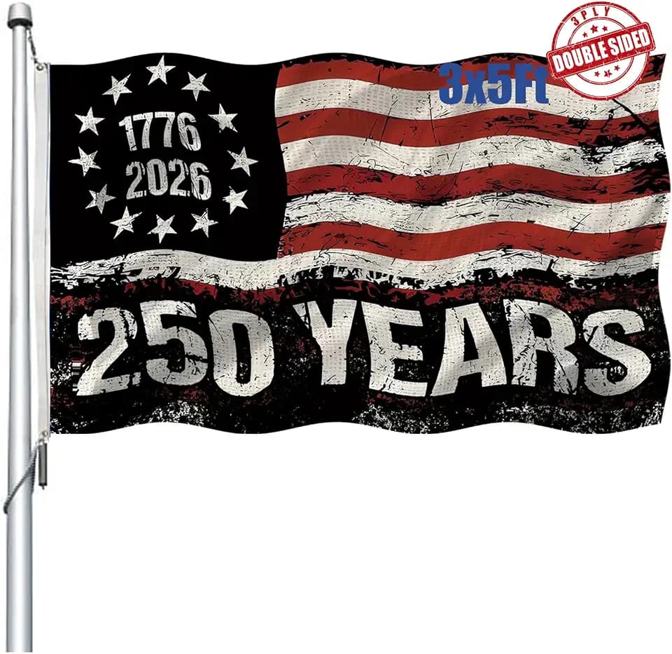 250 Anniversary USA Flag Double Sided 3 Ply 3x5 Outdoor-Heavy Duty 1776-2026 250 Year American Anniversary Commemorative Flag Banner with 2 Brass Grommets 4 Rows Stitched