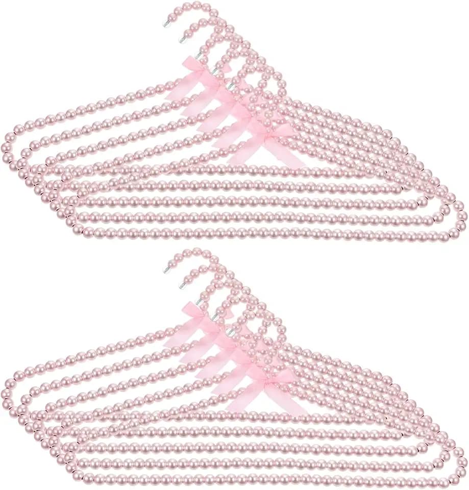 10 Pcs Pearl Clothes Hangers, 15.6 inch Pink Bowknot Metal Clothes Hanger