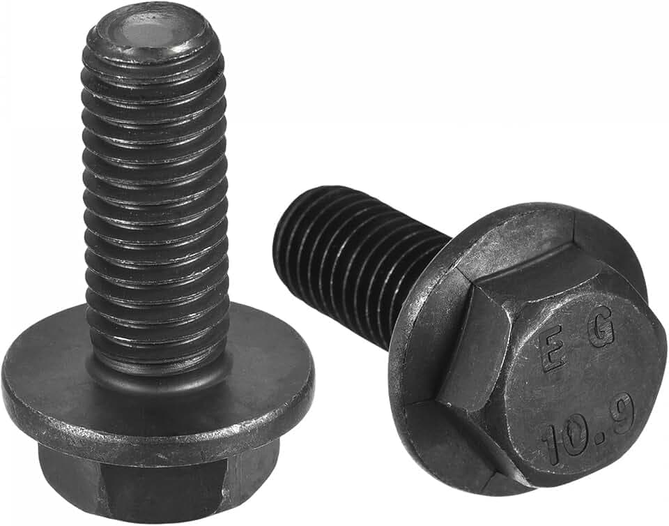 sourcing map M10 x 25 mm Sechskant-Flanschschrauben, 6 Stück 10,9 Karbonstahl-Sechskantschrauben