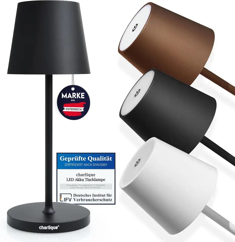 LED Akku Tischlampe - kabellos, schwarz 28 cm, dimmbar, Aluminium