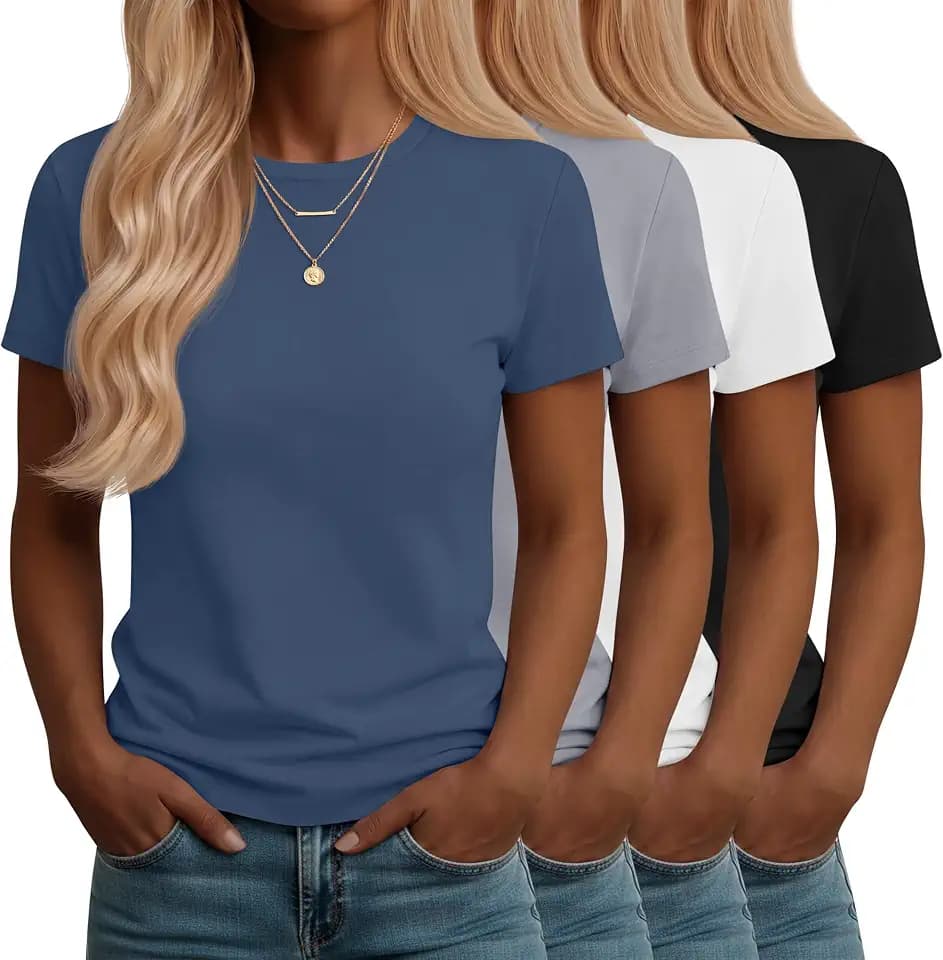 Neer 4 Pack Womens Crew Neck Short Sleeve Shirts