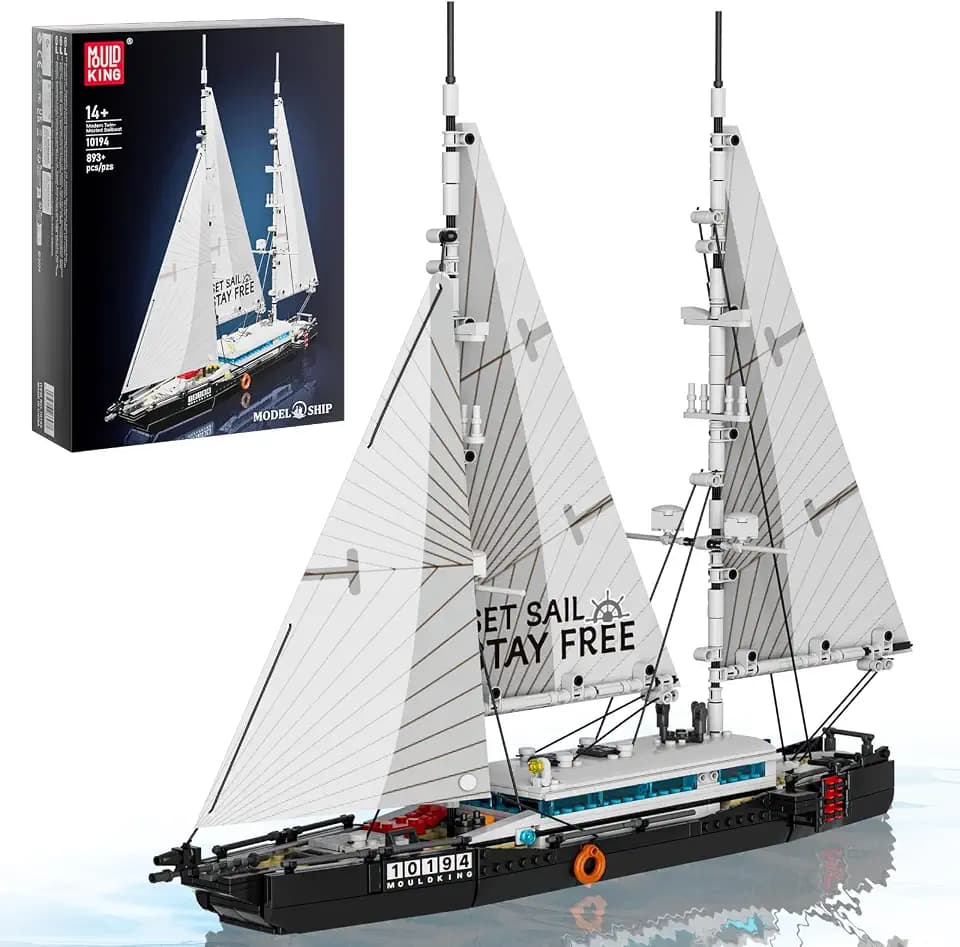 Mould King 10194 Klemmbausteine Schiff Bausteine Segelschiff mit Stoffsegeln Groß Ketch Schiff Spielzeug Modell Segelboot Modellbausatz Kompatibel mit Andere Marken(893 Teile)