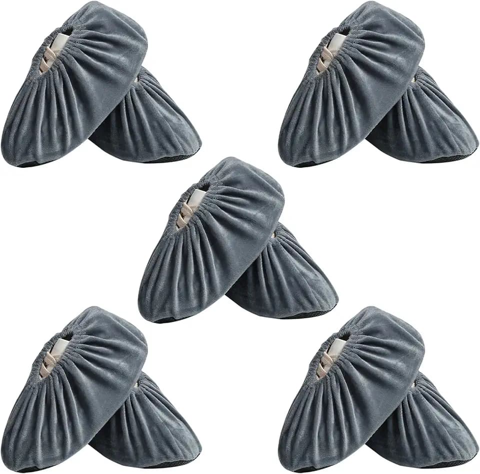5 Pairs Reusable Shoe Covers, Non Slip Shoe Protectors Covers, Universal Soft Washable Thickened Foot Boot Shoe Covers for Indoors Home Laboratory (Grey)