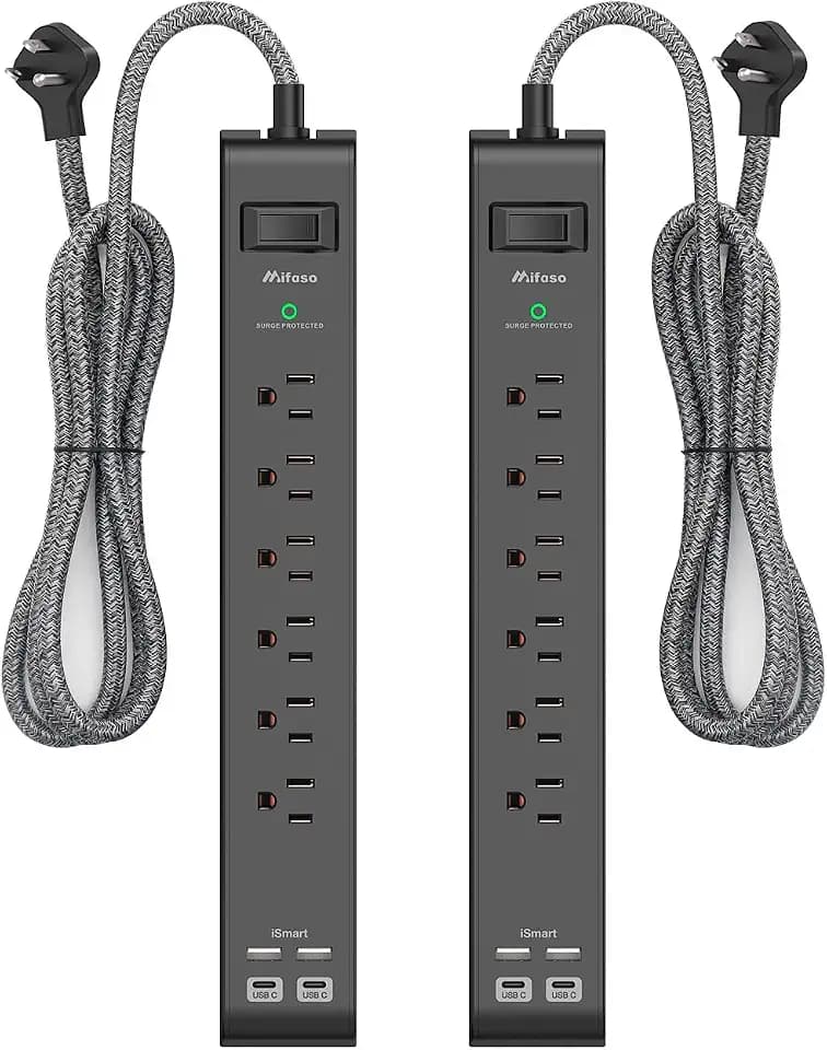 2 Pack 12FT Surge Protector Power Strip, Slim Flat Plug