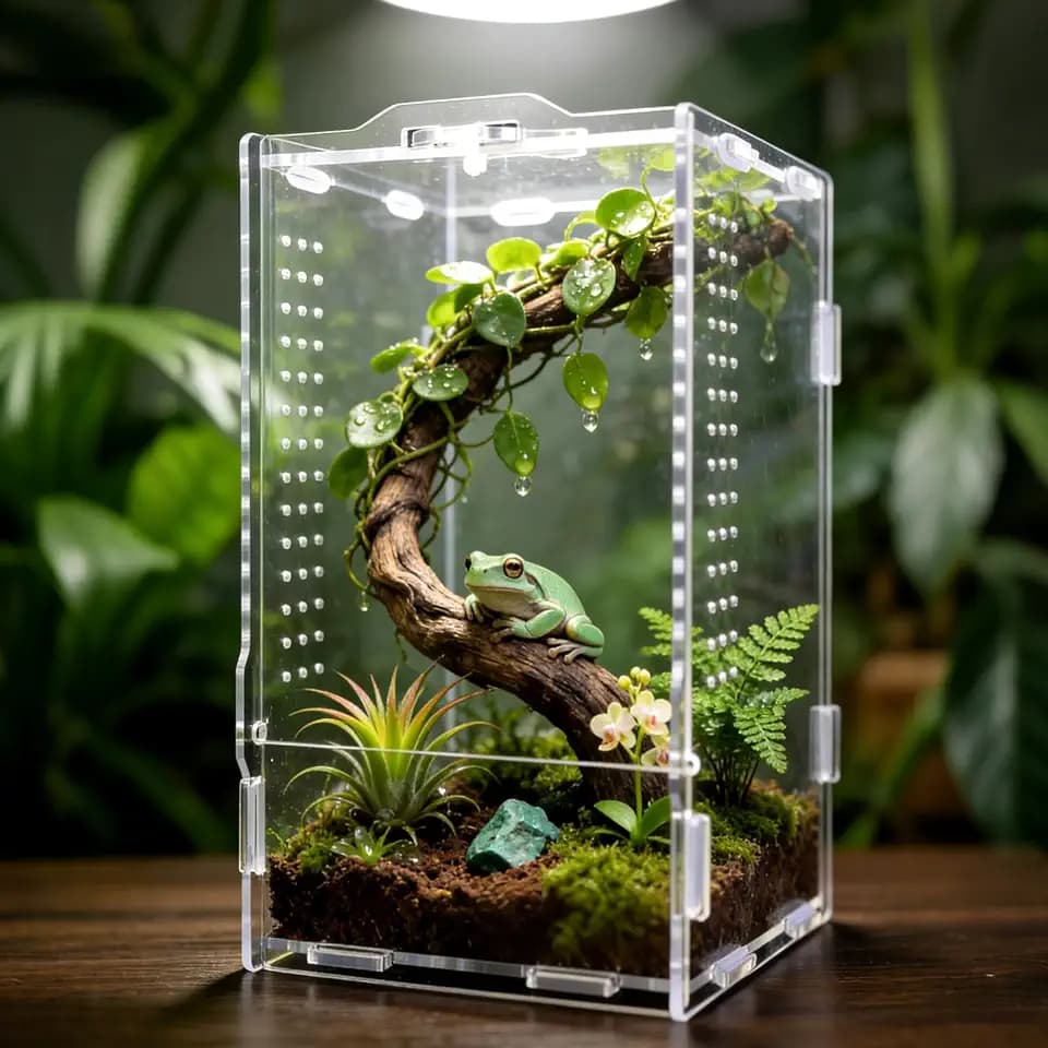 Faunarium, Insektenterrarium, Acryl-Terrarium, Allzweckbehälter für Reptilien, Amphibien, Sprungspinnen, Vogelspinnen, Schnecken, Frösche und Insekten, 12 x 11 x 20 cm