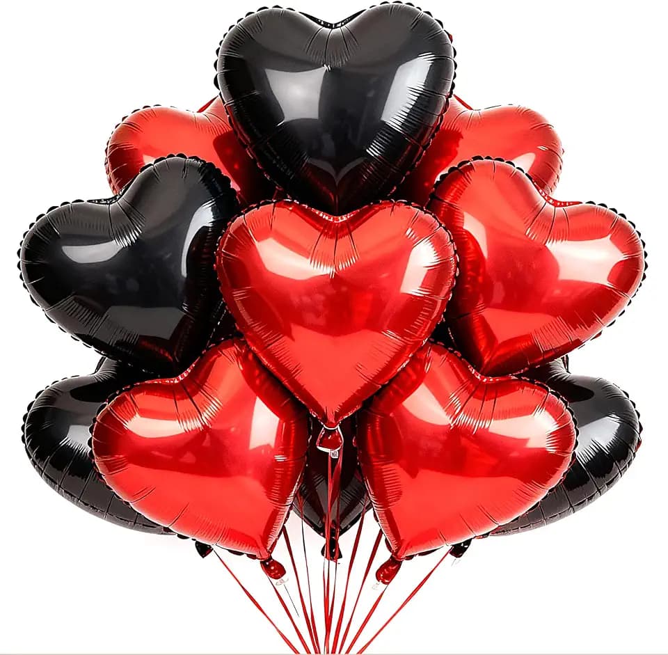 Red and Black Heart Balloons 18Pcs 18 Inch Heart Shaped Foil Balloons for Valentine's Day Wedding Bridal Shower Anniversary Engagement Party Supplies