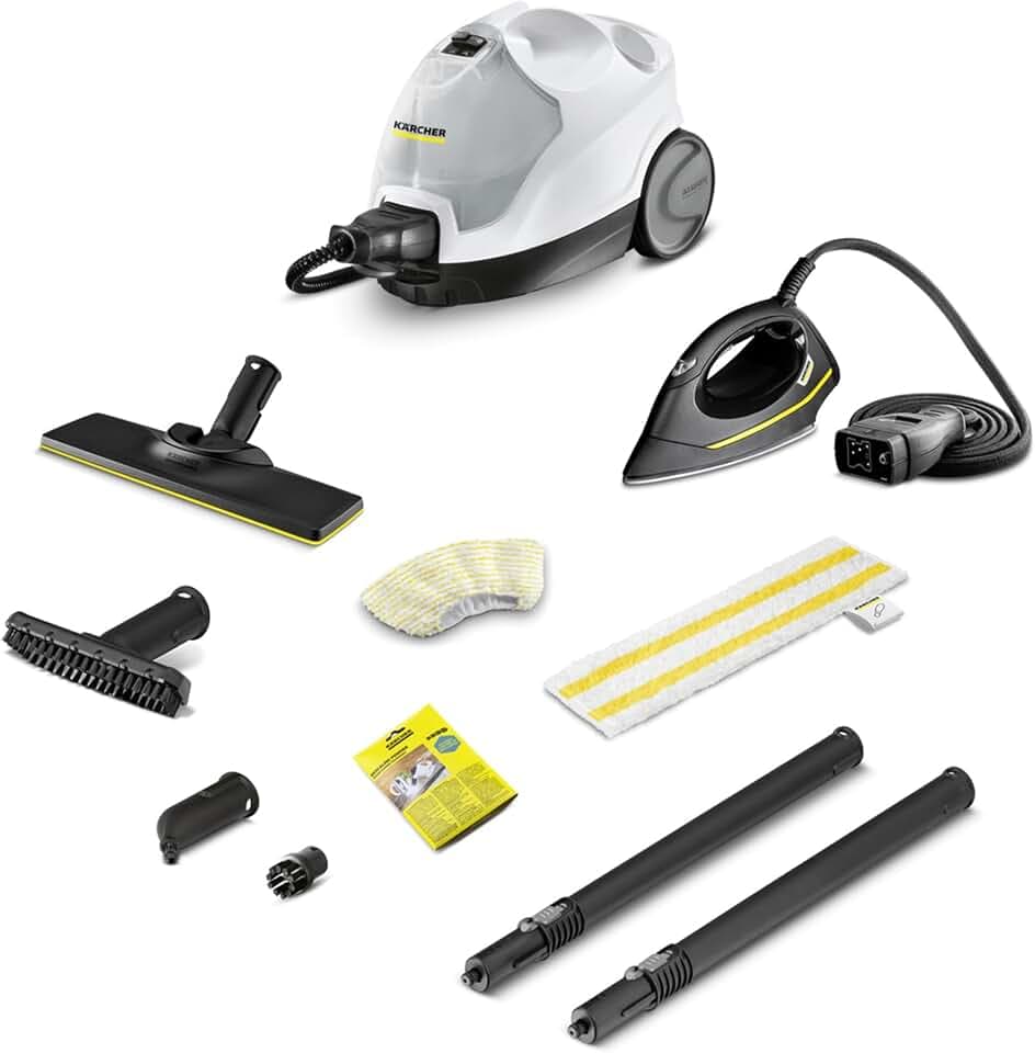 Kärcher Dampfreiniger SC 4 EasyFix Iron, Dampfdruck: 3,5 bar, Aufheizzeit: 4 min., Leistung: 2.000 W, Flächenleistung: 100 m², 2-Tank-System: 0,5 l + 0,8 l, Bodendüse EasyFix, Dampfdruck-Bügeleisen