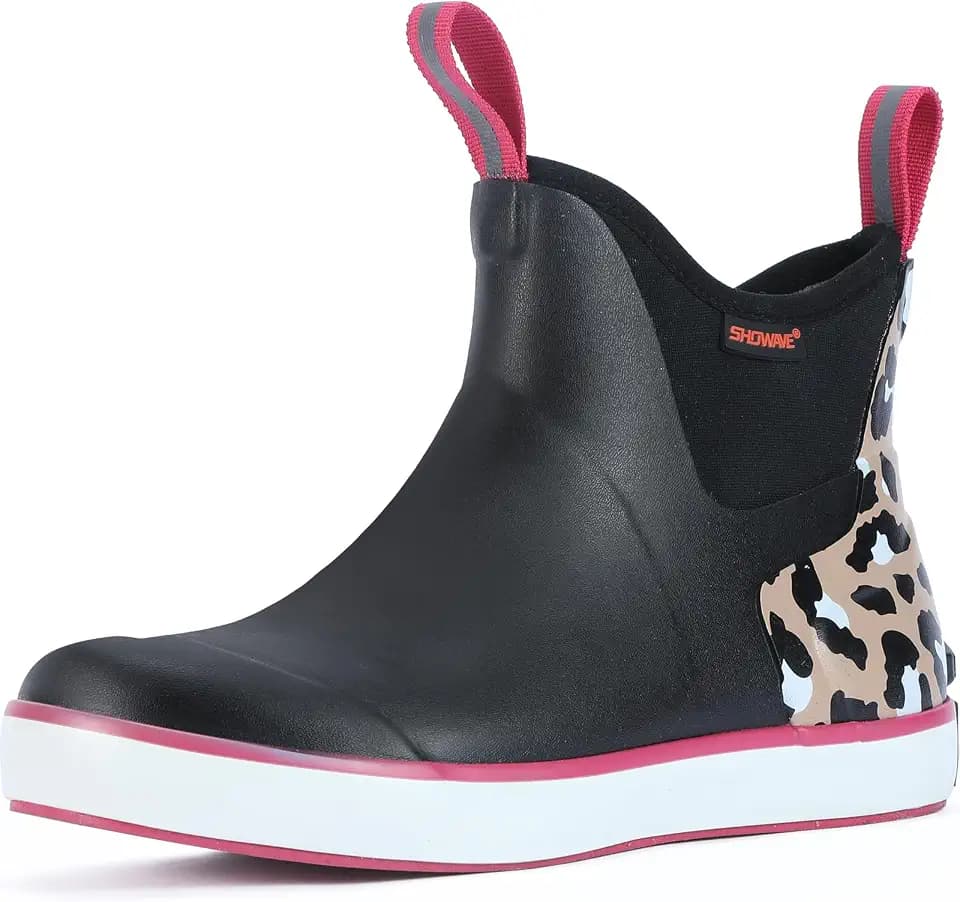 Showave Womens Deck Boots Waterproof Ankle Rain Footwear Outdoor Garden Fishing Boot for Women Non-slip Insulated Rubber Booties Lightweight Work Shoes