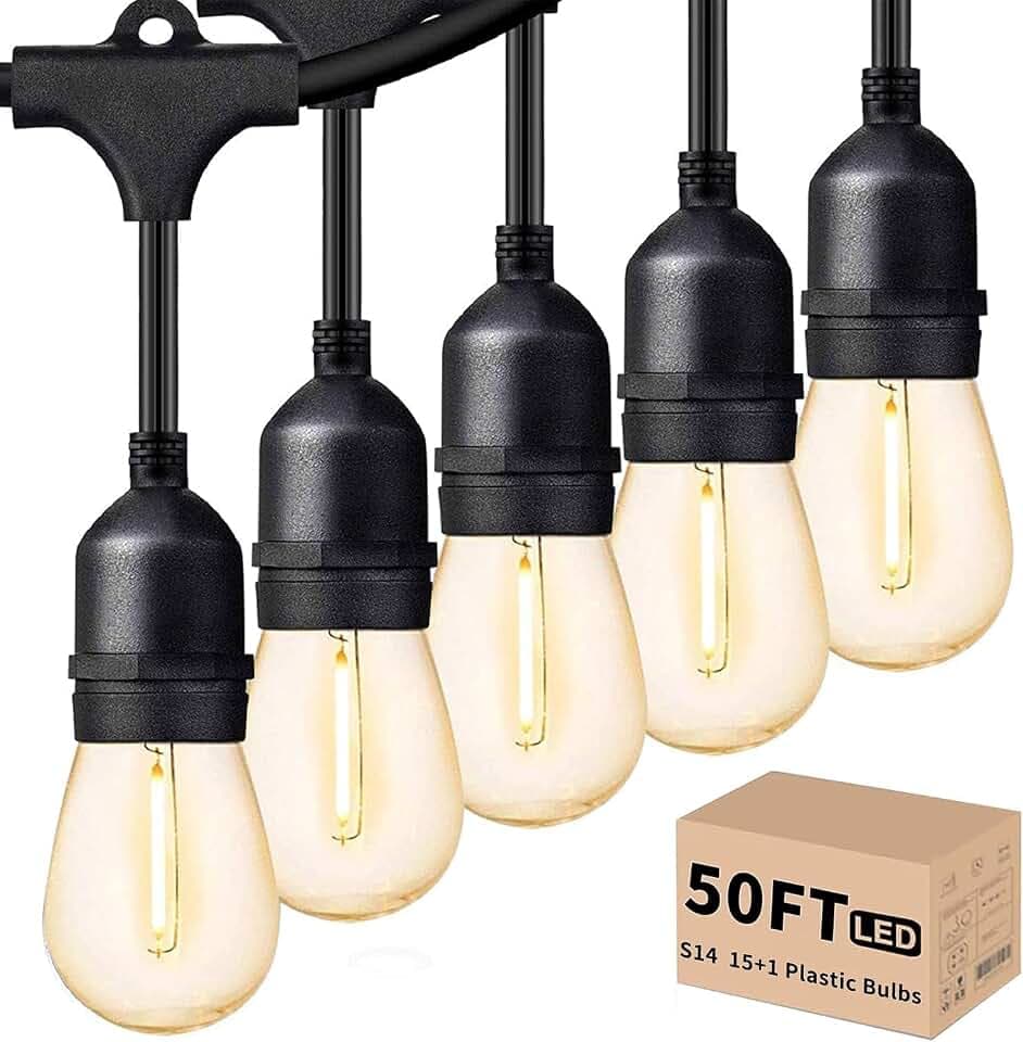 Svater Outdoor String Lights 50 FT Outside LED Patio Light E26 Waterproof