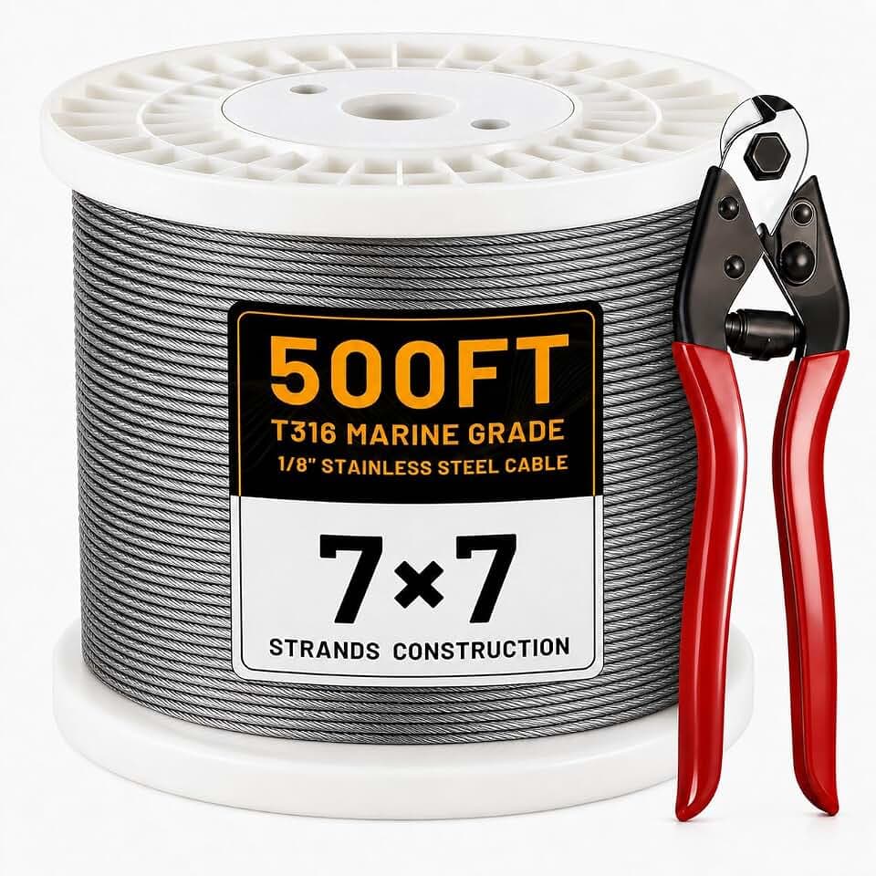 AHEONLAR 1/8" Stainless Steel Cable for Railing - 500FT T316 Wire Rope