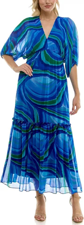 Taylor Women's Dolman Elbow Sleeve V-Neck Smocked Empire Waist Maxi Dress