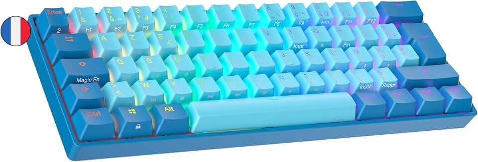Ranked S60 Supernova Mechanische 60 Prozent Tastatur | Hotswap Gaming Keyboard | 62 Tasten mit RGB Beleuchtung | PC/Mac Gamer | AZERTY Französisches (Blau, Gateron Optical Speed Yellow)
