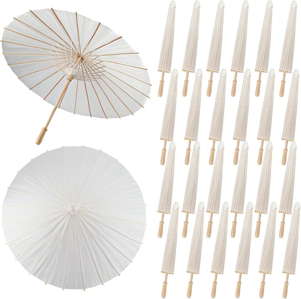 SAYAYA 24 Pieces 33 Inches Large White Paper Umbrellas Parasol Decorative Chinese Japanese Parasol Rainproof Oiled Paper DIY Painting Umbrellas for Wedding Bridal Showers Party Decor (24 PCS)
