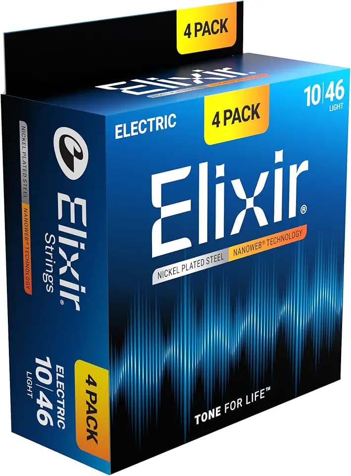 Elixir Strings E-Gitarrensaiten mit NANOWEB -Technologie, Light (.010-.046) — Exklusiv von Amazon, 4er-Pack
