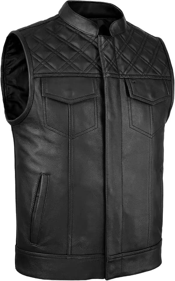 Leatherick Groove Club Schwarze Lederweste für Herren – Traditionelles Paisley-Satinfutter