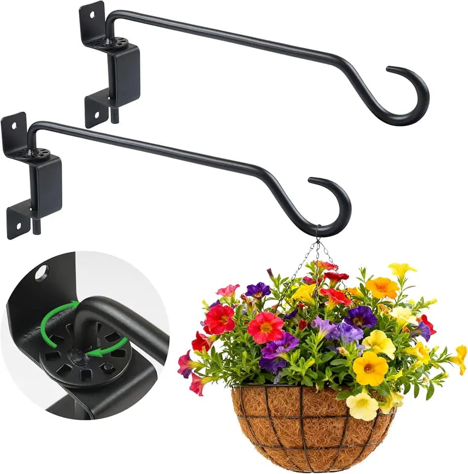 16 Inch Swivel Plant Hanger 2 Pack – Heavy Duty Wall Mount Plant Brackets with 360° Adjustable Hook, Rust-Resistant Metal Outdoor Plant Hangers for Flower Baskets, Bird Feeders, Lanterns & Wind Chimes