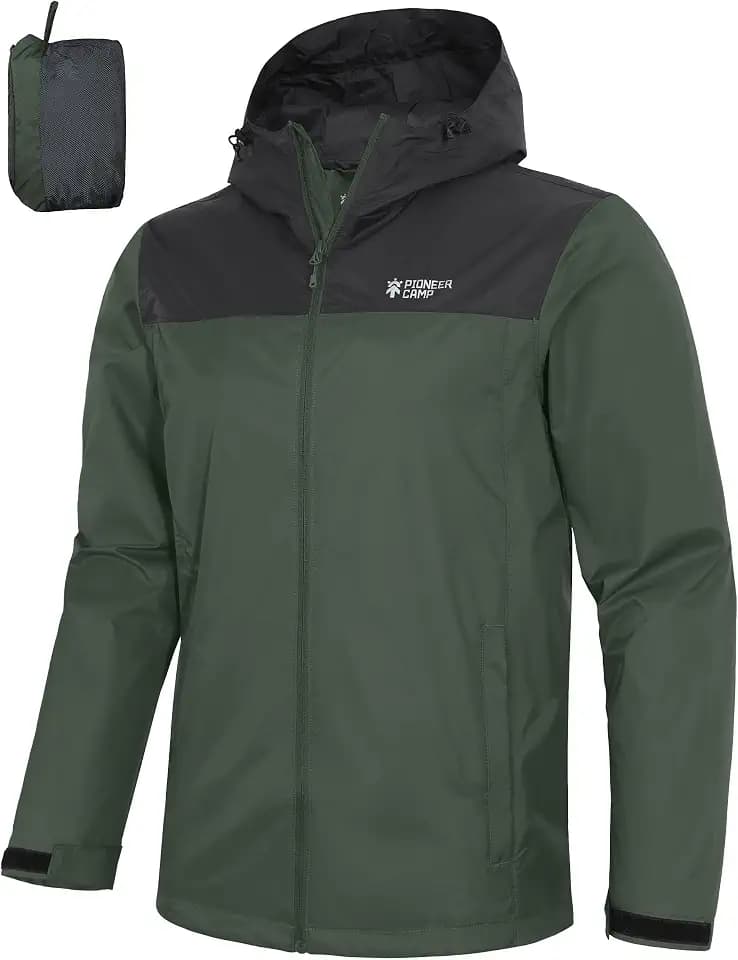 Pioneer Camp Herren Regenjacke Wasserdicht Atmungsaktiv Leichte Winddicht Windbreaker Packbare Outdoorjacke with Reißverschluss Taschen und Kapuze
