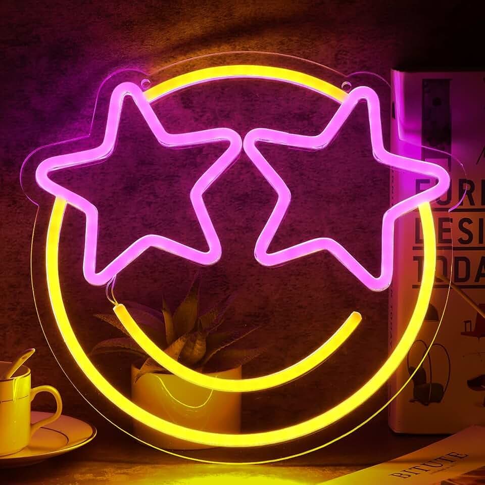 wootfairy LED Lights Wall Decor 12.2*11.41in Dimmable Smiley Face Neon Sign