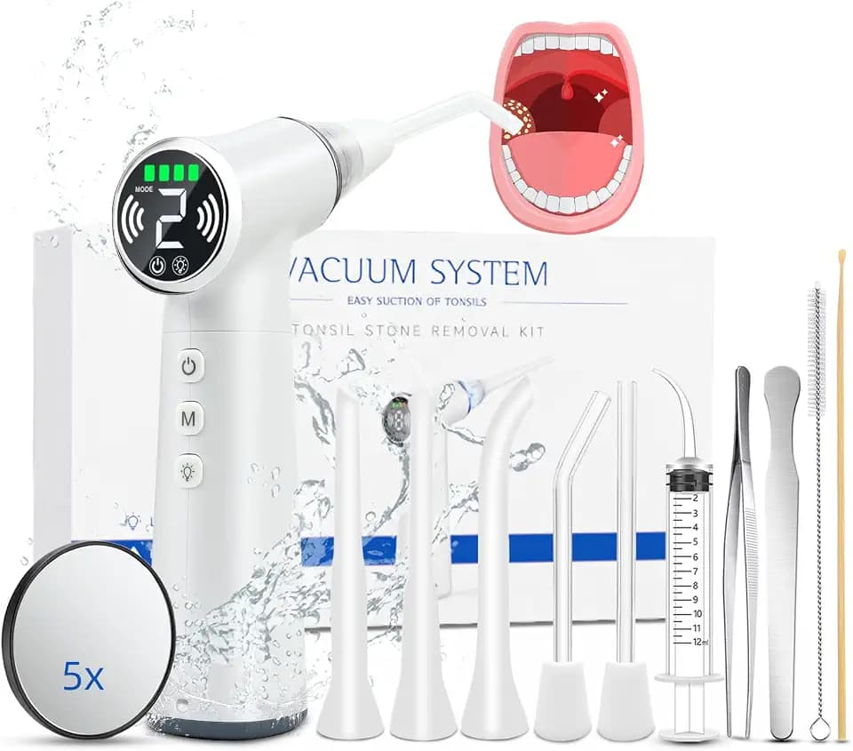 Upgraded Tonsil Stone Remover Tool – Rechargeable Tonsil Stone Vacuum with LED Light & 11-in-1 Probes, for Bad Breath Relief, Safe Silicone/Glass Tip for Tonsilloliths Removal