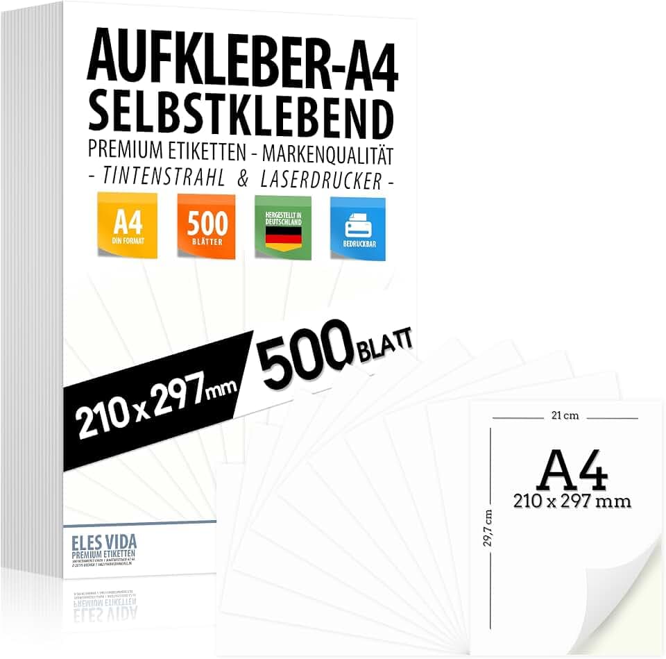 Selbstklebende DIN A4 Etiketten 210x297 mm, 500 Stück Paket - universell