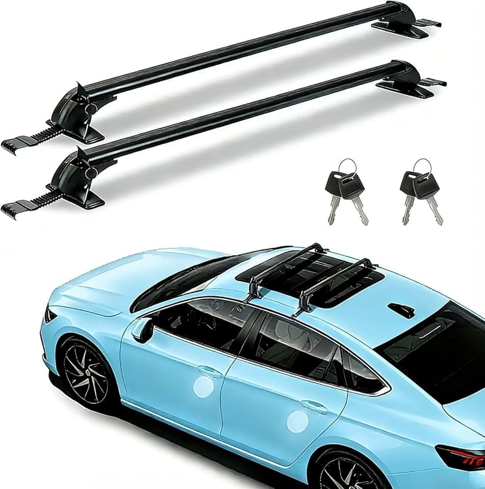 Adjustable Car Roof Rack Cross Bars with Anti-Theft Lock, Heavy-Duty Aluminum Roof Rail for Bike, Kayak, Cargo, Luggage – Fits Vehicles with Rain Gutter Spacing 42.91in-44.88in (2PCS)