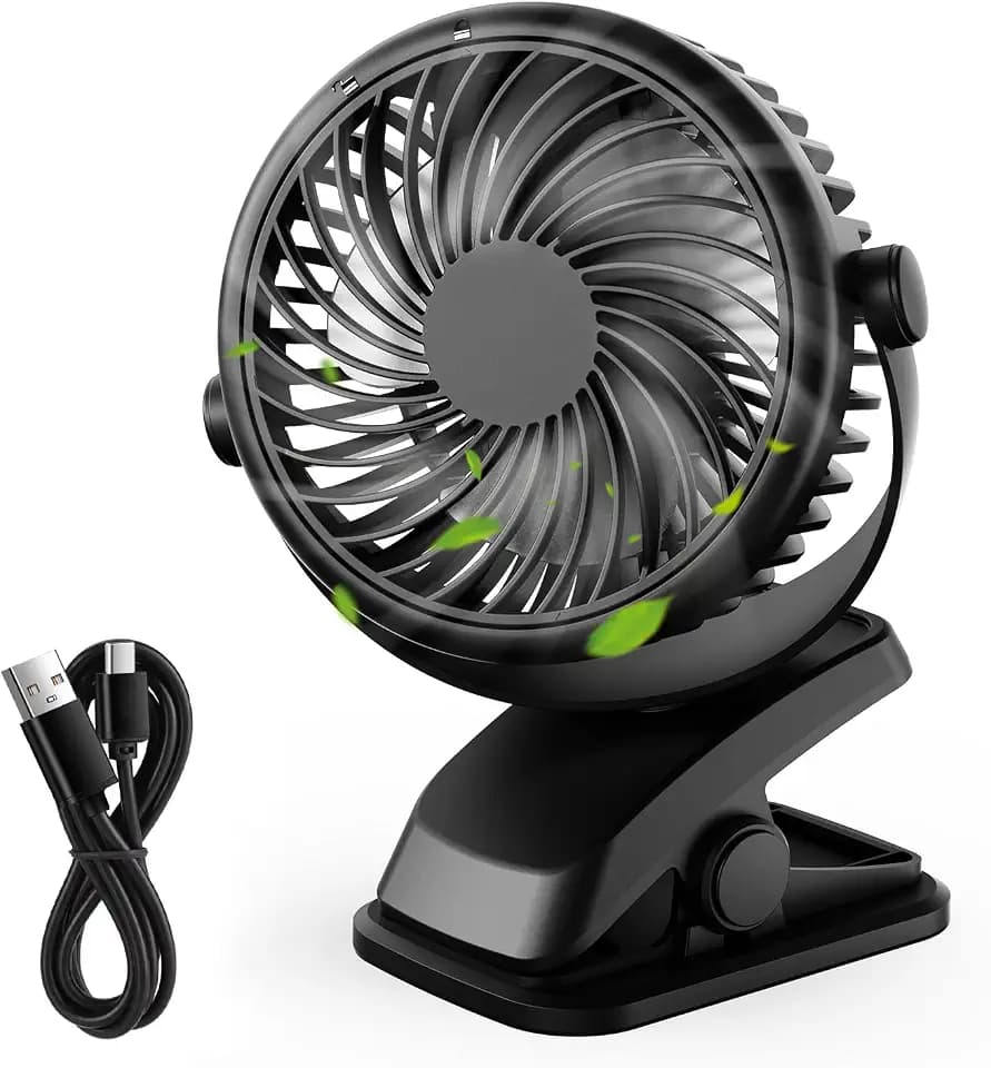Mini USB Ventilator, Tragbarer Clip Tischventilator mit 3000mAh Wiederaufladbare Batterie, 3 Geschwindigkeitsstufen, 360° Drehung Leise Tischventilatoren Klein für Schlafzimmer, Büro, Kinderwagen