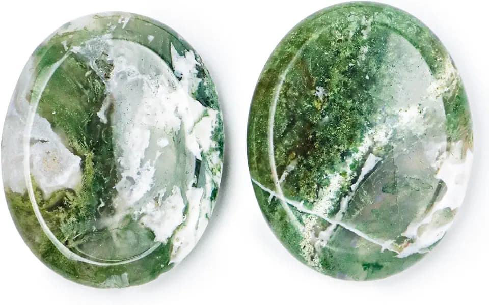 Chakra Worry Stones for Anxiety Crystal Thumb Palm Stone Handcarved Polished Oval Gemstone Chakra Decor Thoughtful Gifts 2PCS (Moss Agate)