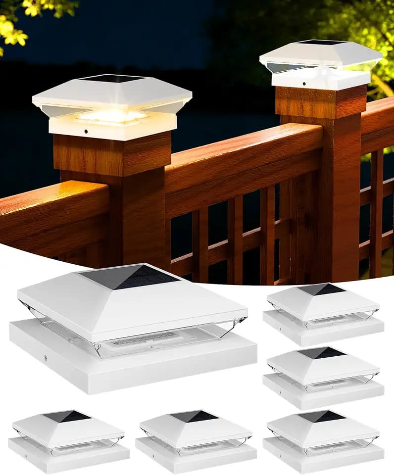 T-SUN Solar Post Cap Lights 6 Pack, 2 Modes Fence Post Solar Lights White