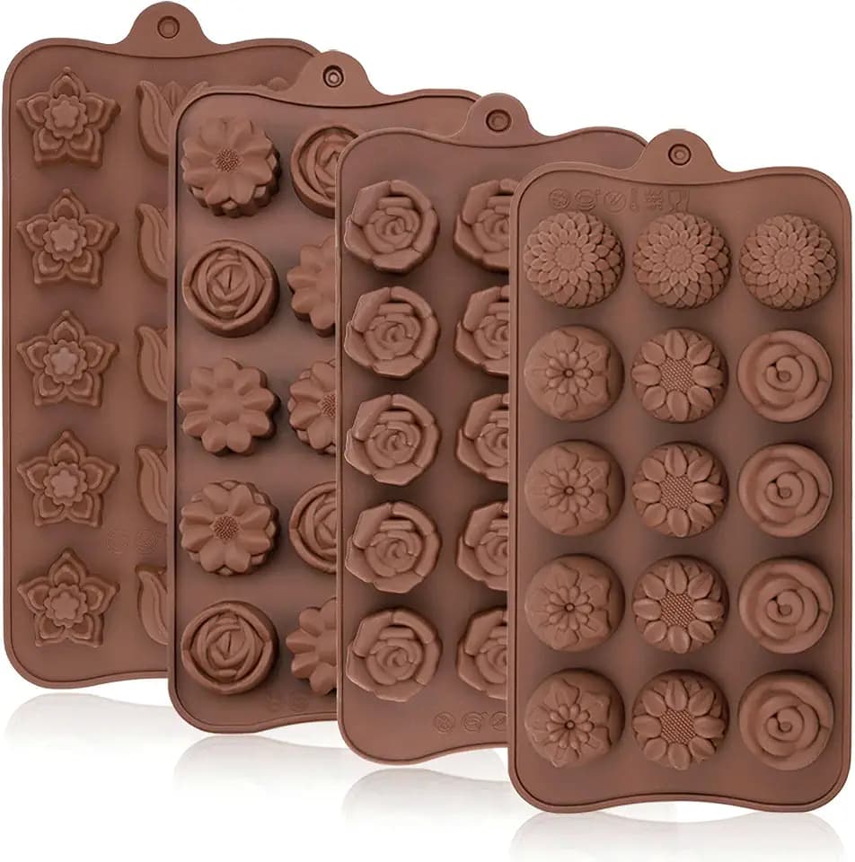 JOERSH Silicone Chocolate Flower Molds, 4Pcs, 60-Cavity