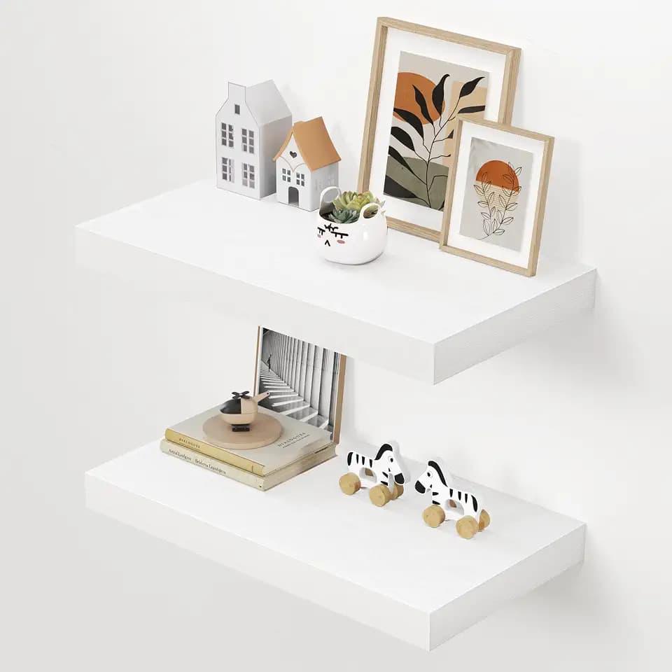 Dreamland 24" Floating Shelves for Wall, 12" Deep Thicker White Floating Shelves, Wall-Mounted Shelves for Bedroom, Living Room, Kitchen, Bathroom - Set of 2