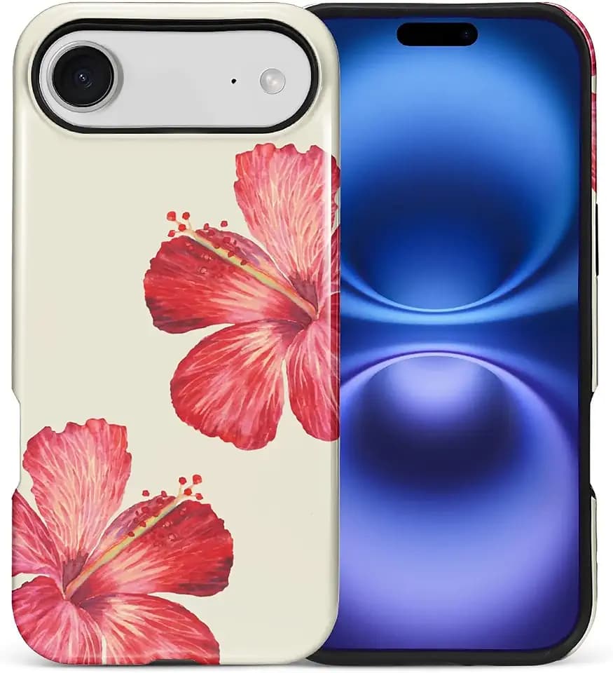 for iPhone 17 Air Case, Tropical Hibiscus Flower Hybrid 2 Layer Hard Shell Silicone Protective Pattern Design Case