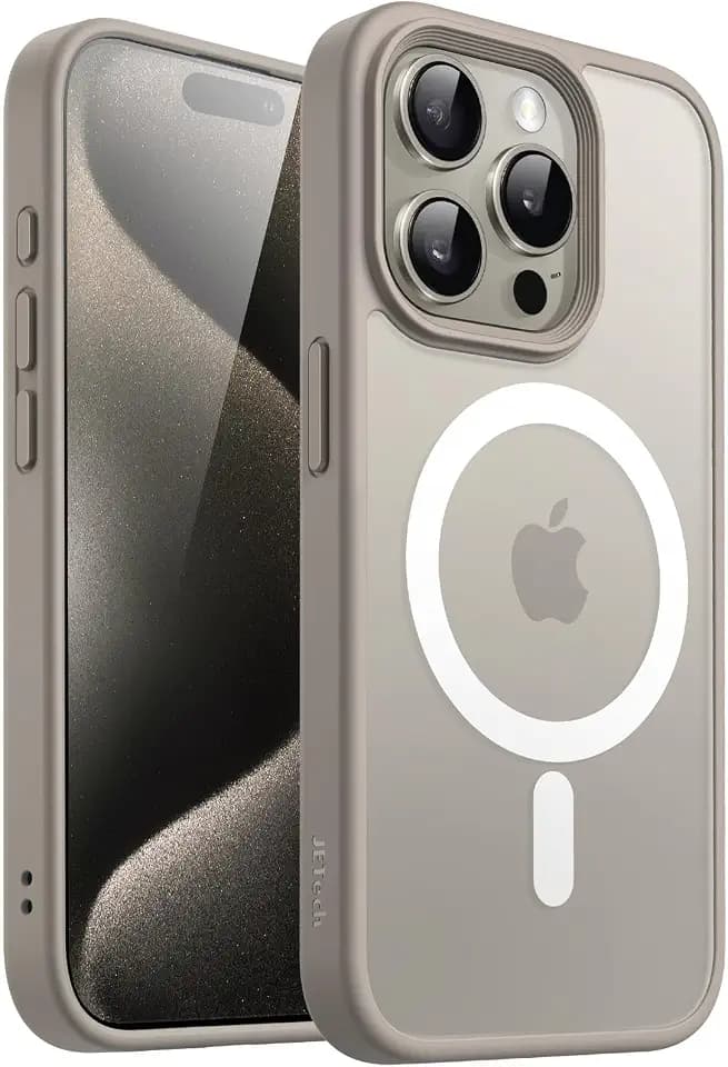 JETech Magnetic Matte Case for iPhone 15 Pro Max, Natural Titanium