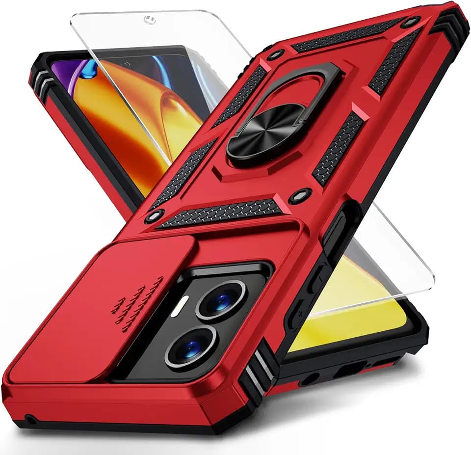 for Moto G Stylus 5G 2024 Case with Camera Lens Cover, HD Screen Protector, 10 FT Military Grade Drop Protection, Magnetic Ring Holder Kickstand Protective Phone Case, Red
